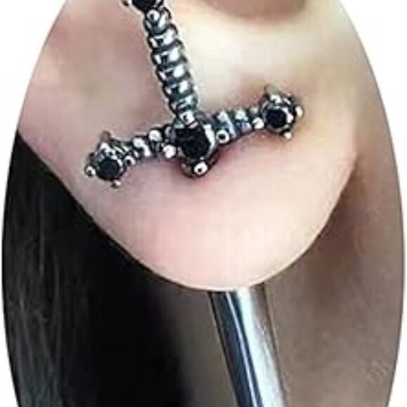 Black Sword Earrings with Rhinestones Brand New !! - Picture 2 of 2
